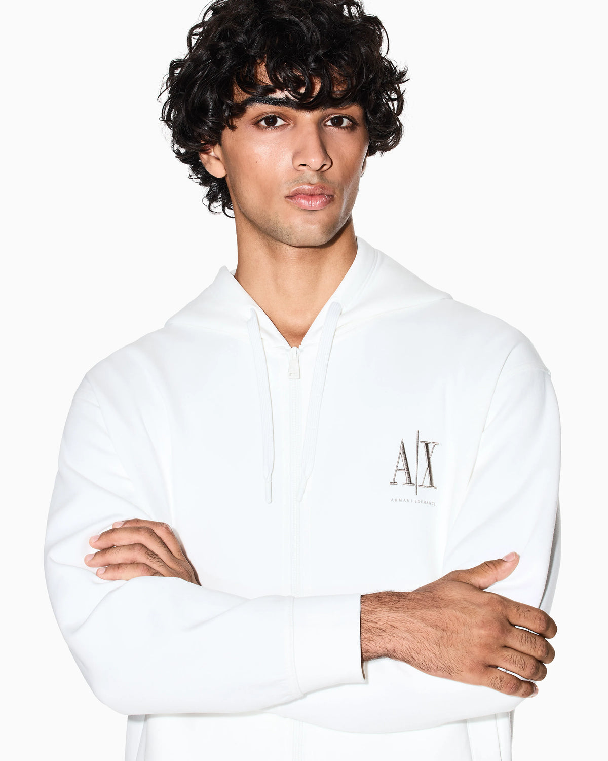 Full-zip hoodie in bonded stretch cotton with logo Icon