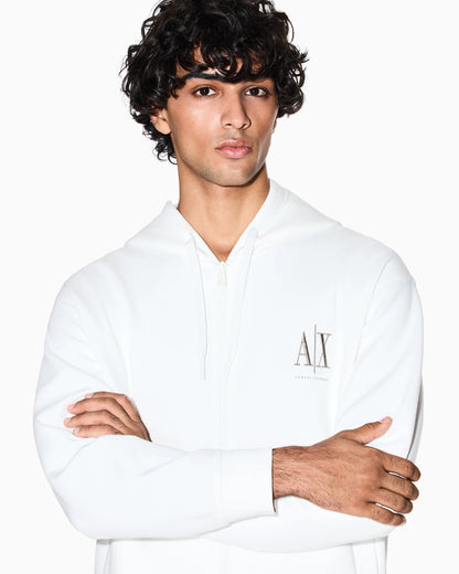 Full-zip hoodie in bonded stretch cotton with logo Icon
