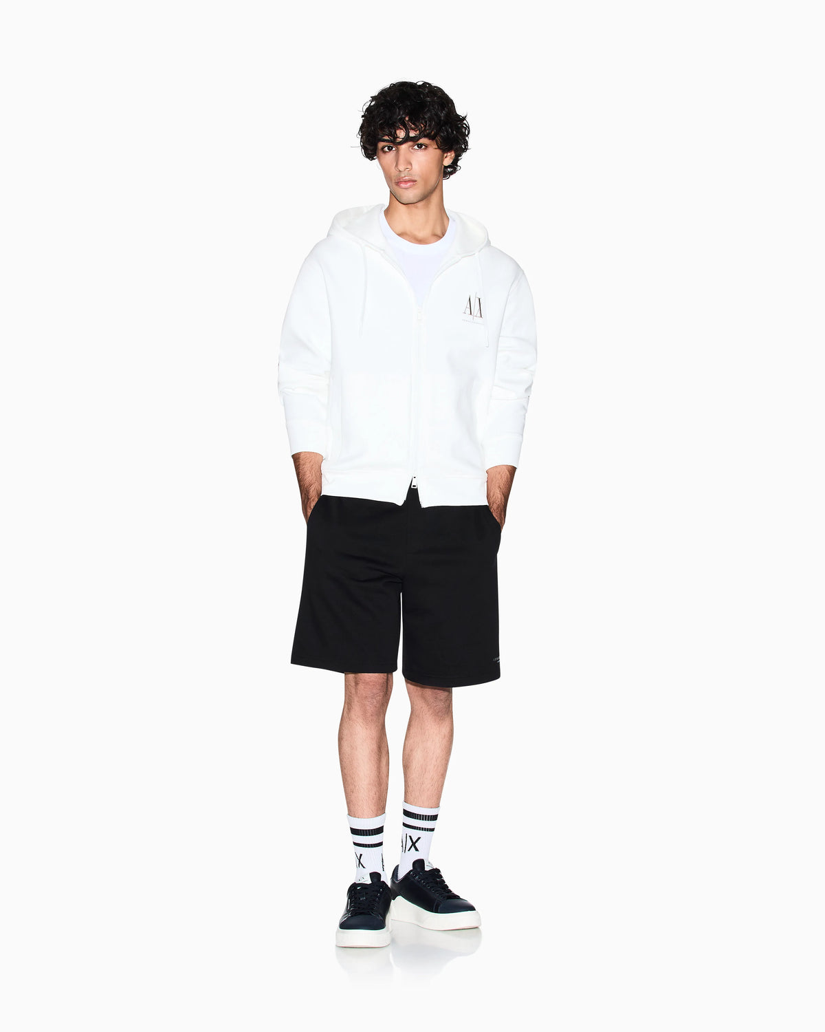 Full-zip hoodie in bonded stretch cotton with logo Icon