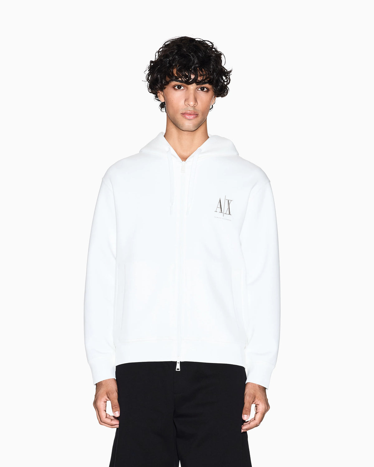 Full-zip hoodie in bonded stretch cotton with logo Icon