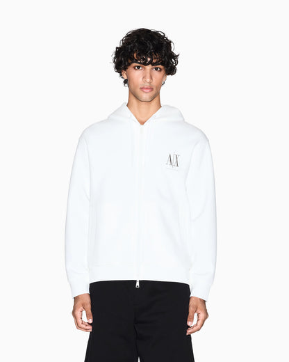 Full-zip hoodie in bonded stretch cotton with logo Icon