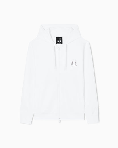Full-zip hoodie in bonded stretch cotton with logo Icon