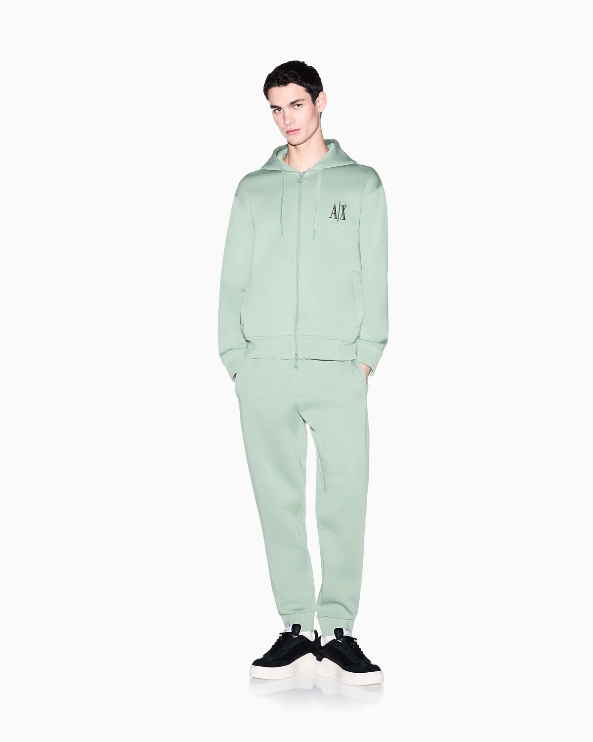 Full-zip hoodie in bonded stretch cotton with logo Icon