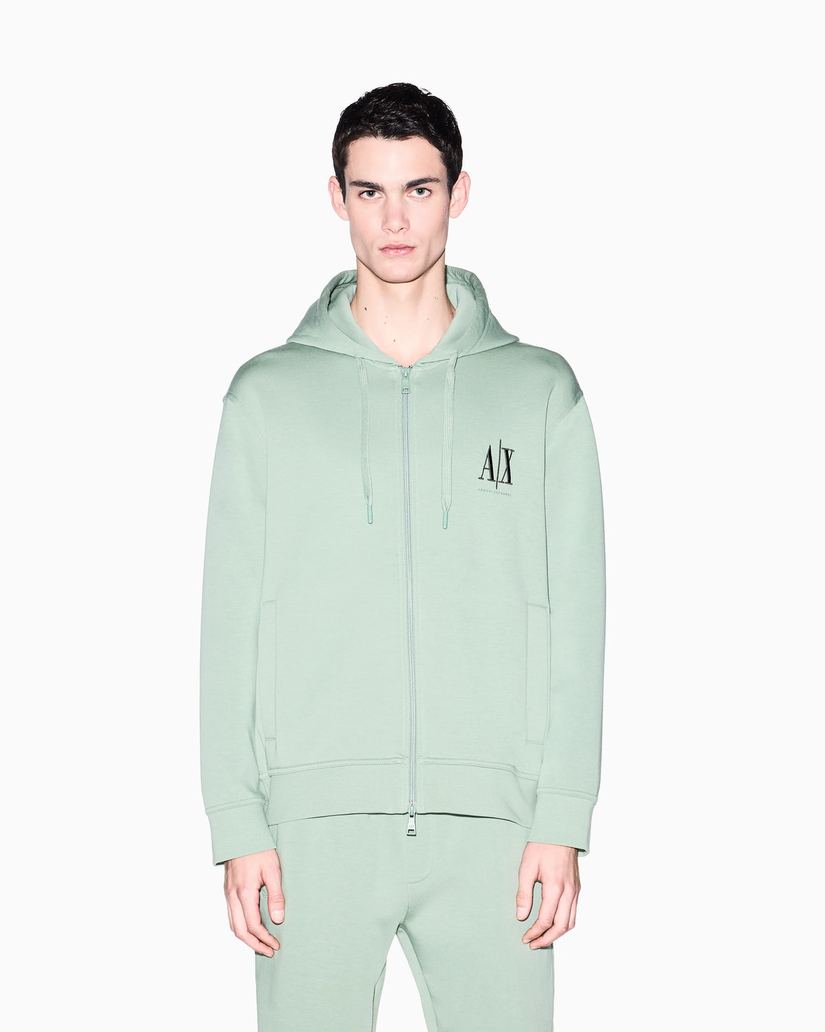 Full-zip hoodie in bonded stretch cotton with logo Icon
