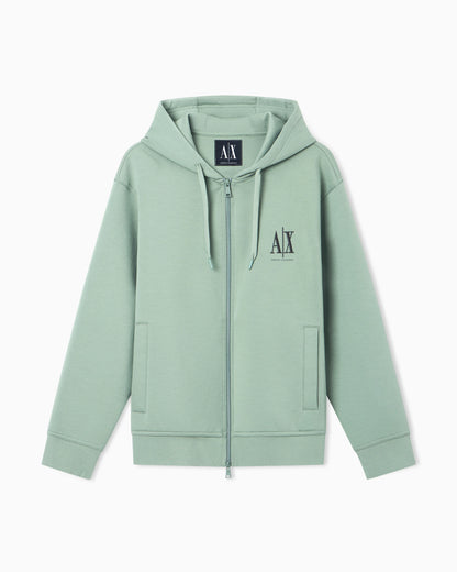 Full-zip hoodie in bonded stretch cotton with logo Icon