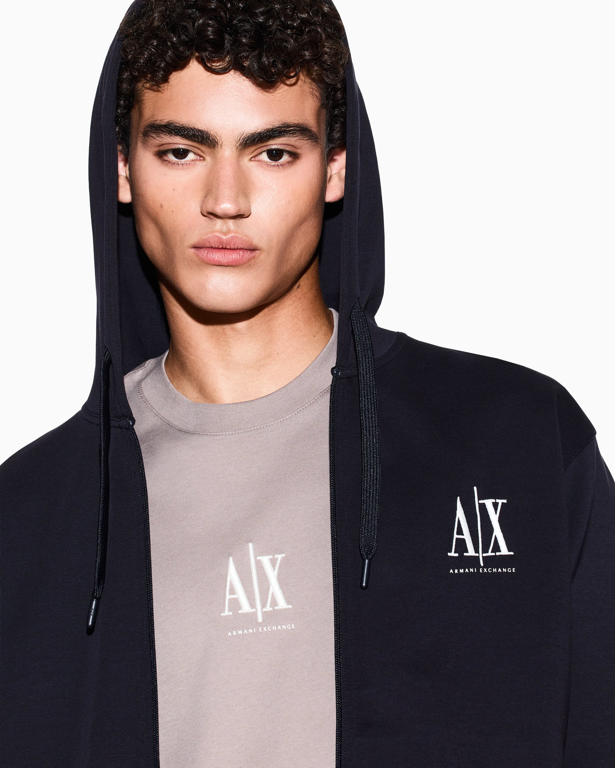 Full-zip hoodie in bonded stretch cotton with logo Icon