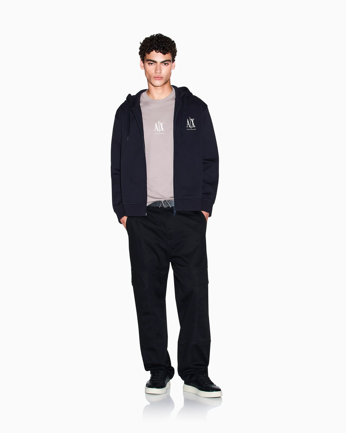Full-zip hoodie in bonded stretch cotton with logo Icon
