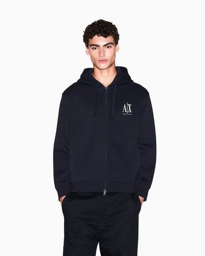 Full-zip hoodie in bonded stretch cotton with logo Icon