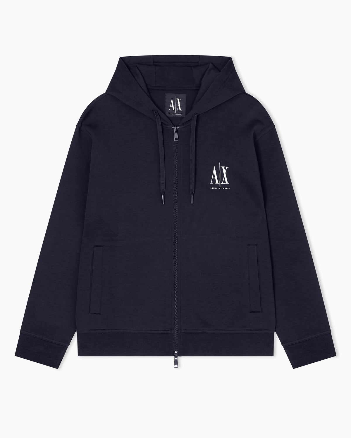 Full-zip hoodie in bonded stretch cotton with logo Icon