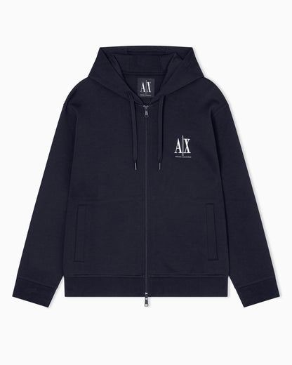 Full-zip hoodie in bonded stretch cotton with logo Icon