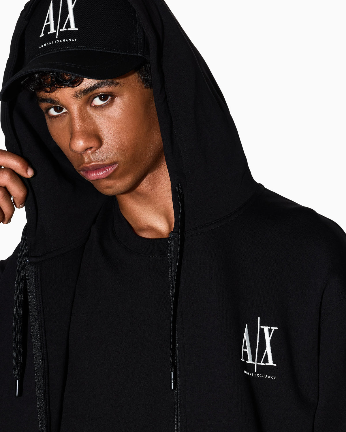 Full-zip hoodie in bonded stretch cotton with logo Icon