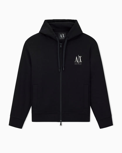 Full-zip hoodie in bonded stretch cotton with logo Icon