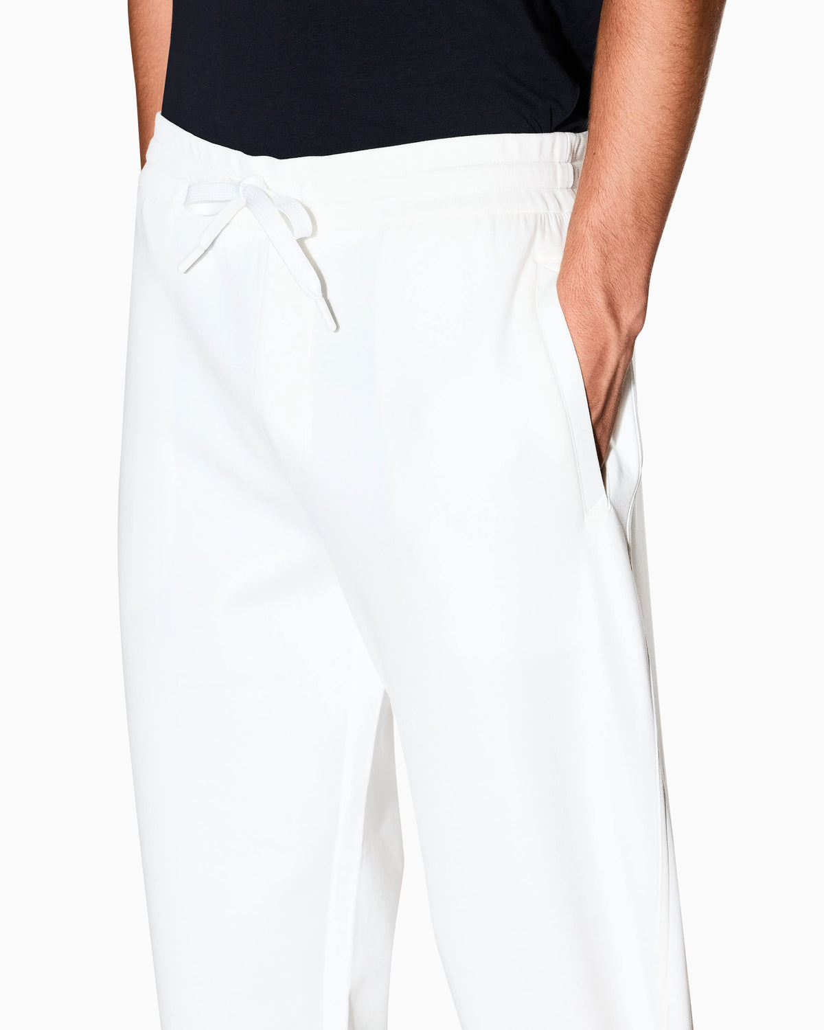 Bonded stretch cotton joggers with ribbed cuffs Icon