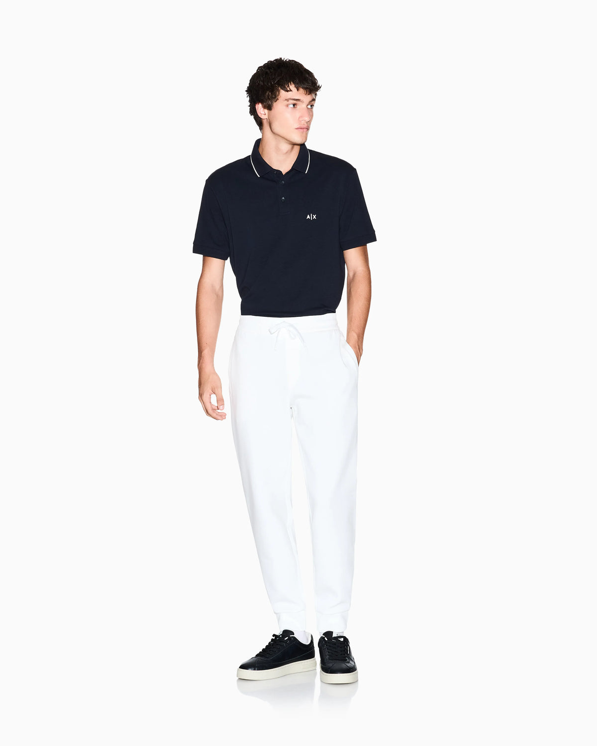 Bonded stretch cotton joggers with ribbed cuffs Icon