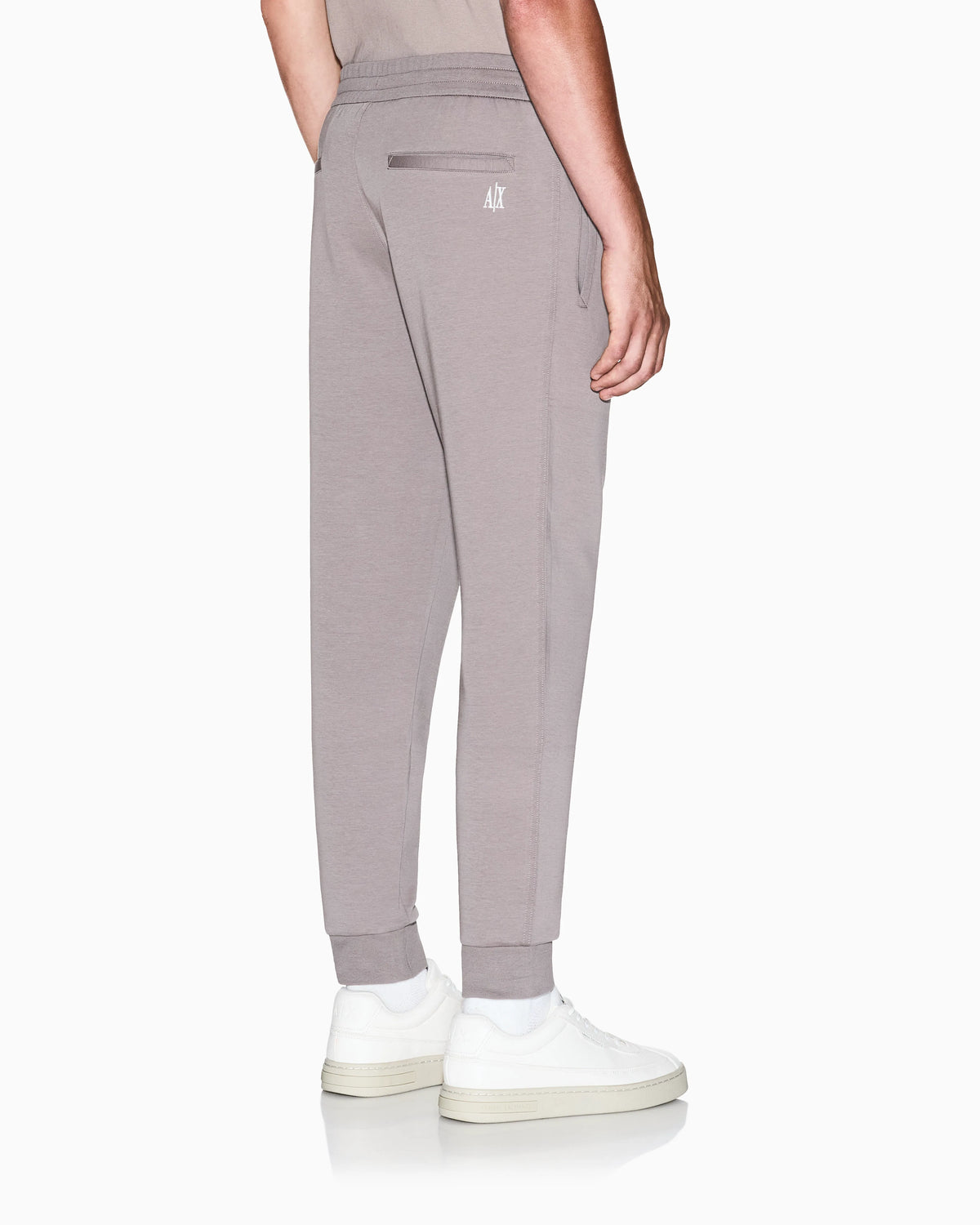 Bonded stretch cotton joggers with ribbed cuffs Icon