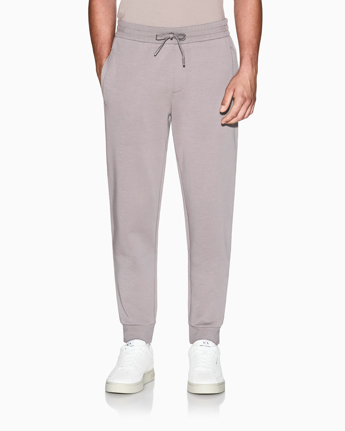 Bonded stretch cotton joggers with ribbed cuffs Icon
