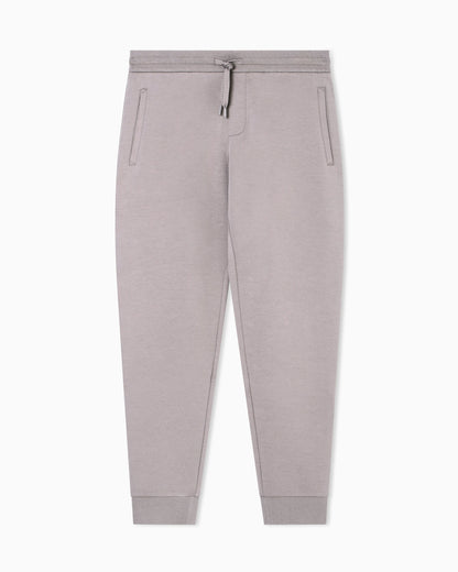 Bonded stretch cotton joggers with ribbed cuffs Icon
