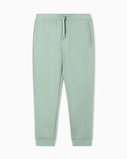 Bonded stretch cotton joggers with ribbed cuffs Icon