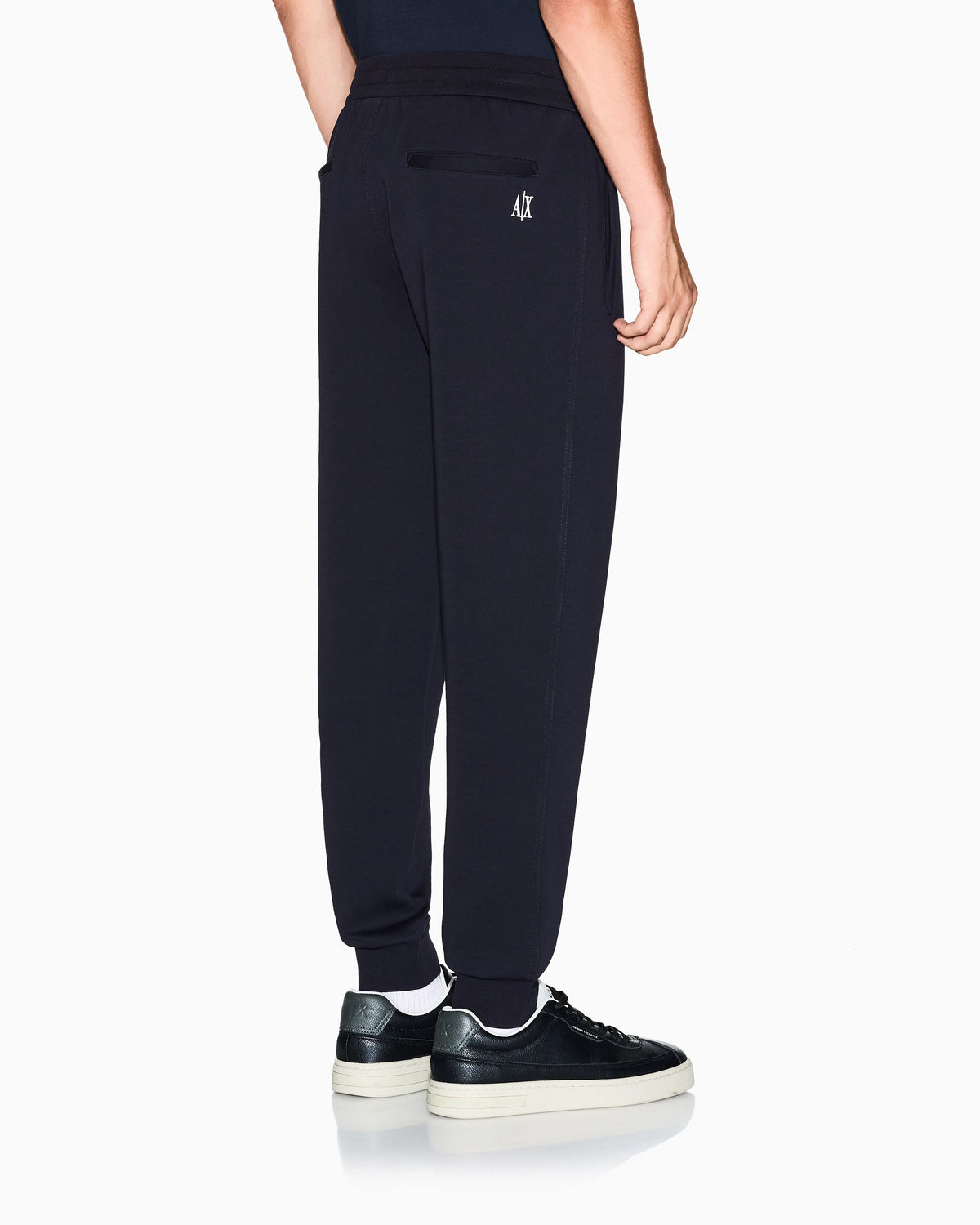 Bonded stretch cotton joggers with ribbed cuffs Icon