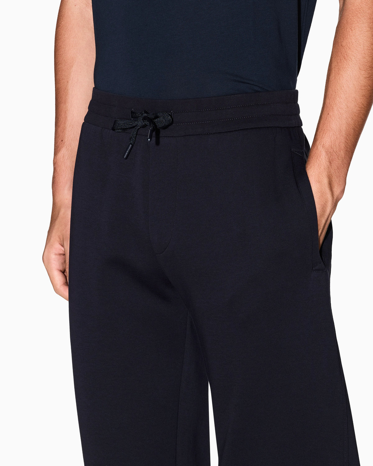 Bonded stretch cotton joggers with ribbed cuffs Icon