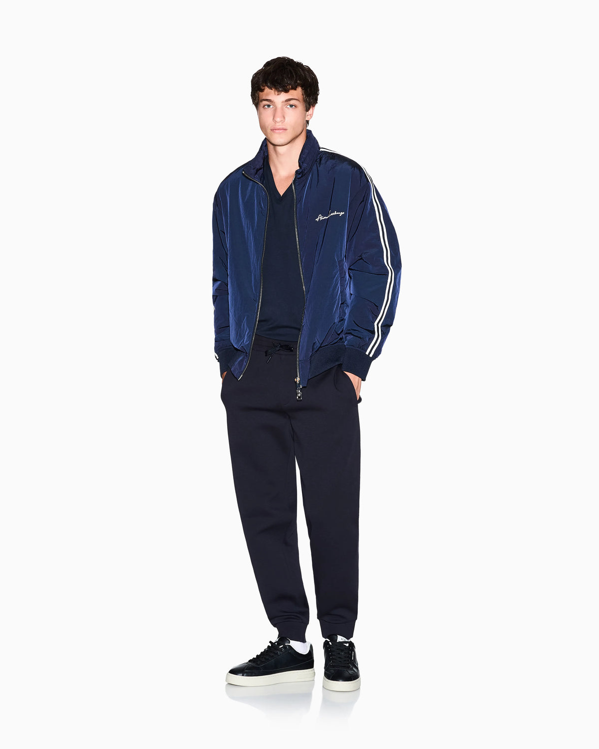 Bonded stretch cotton joggers with ribbed cuffs Icon