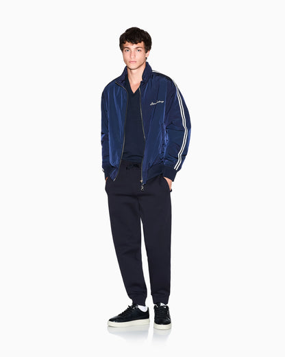 Bonded stretch cotton joggers with ribbed cuffs Icon