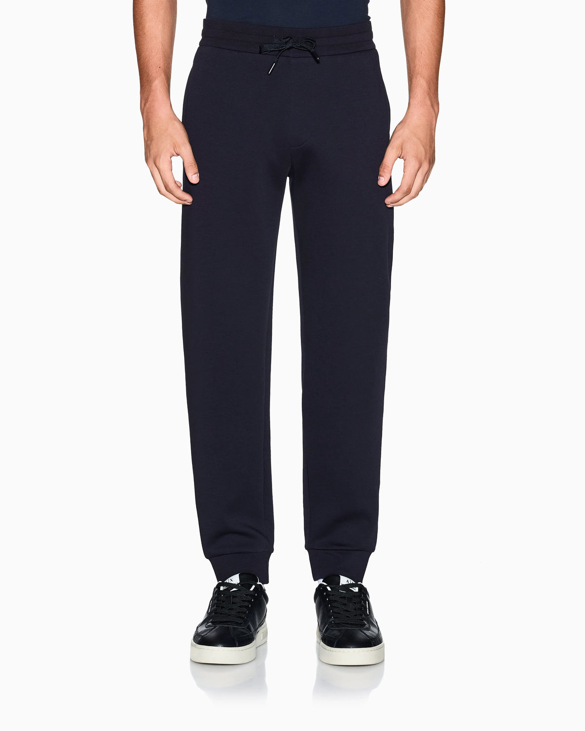 Bonded stretch cotton joggers with ribbed cuffs Icon