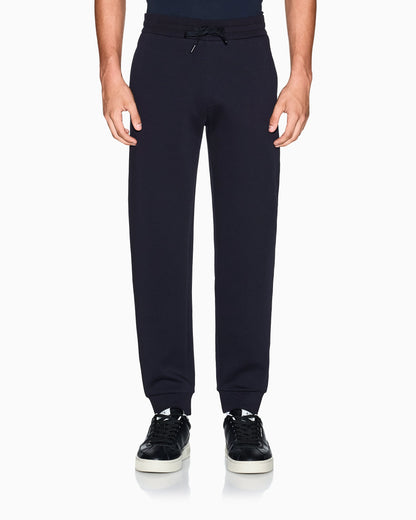 Bonded stretch cotton joggers with ribbed cuffs Icon