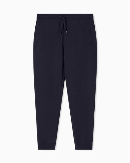 Bonded stretch cotton joggers with ribbed cuffs Icon