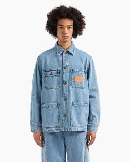 Denim jacket with logo patch