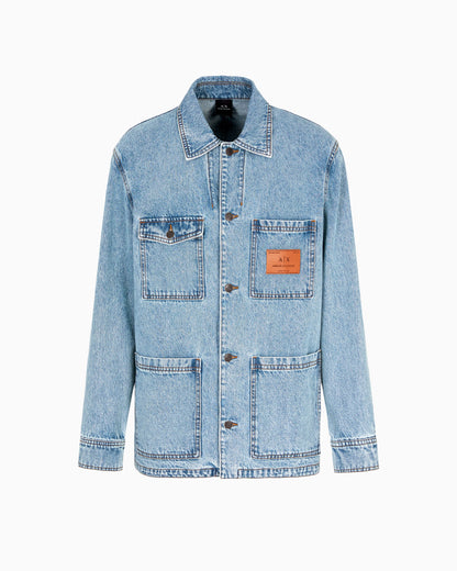 Denim jacket with logo patch