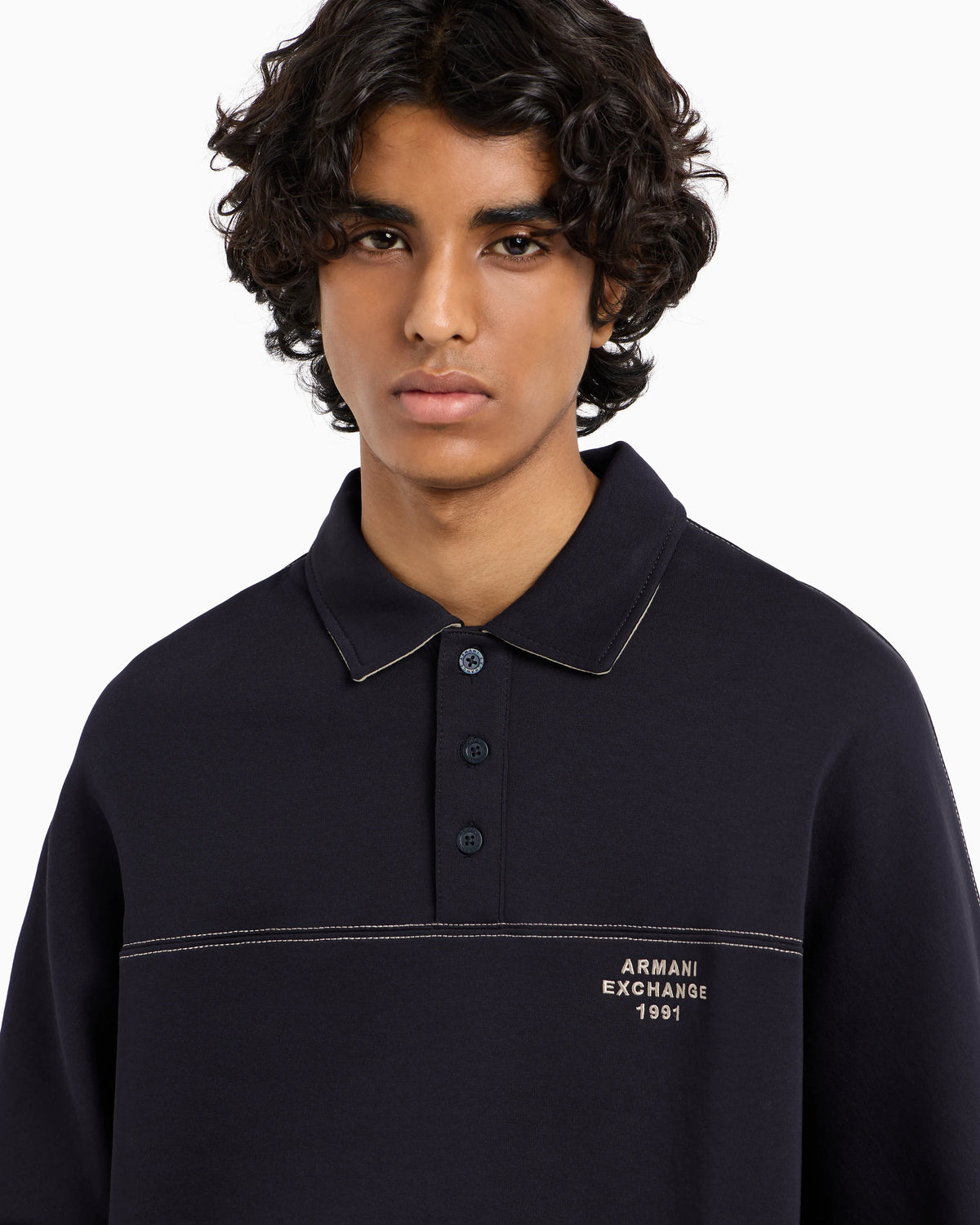 Bonded stretch polo sweatshirt
