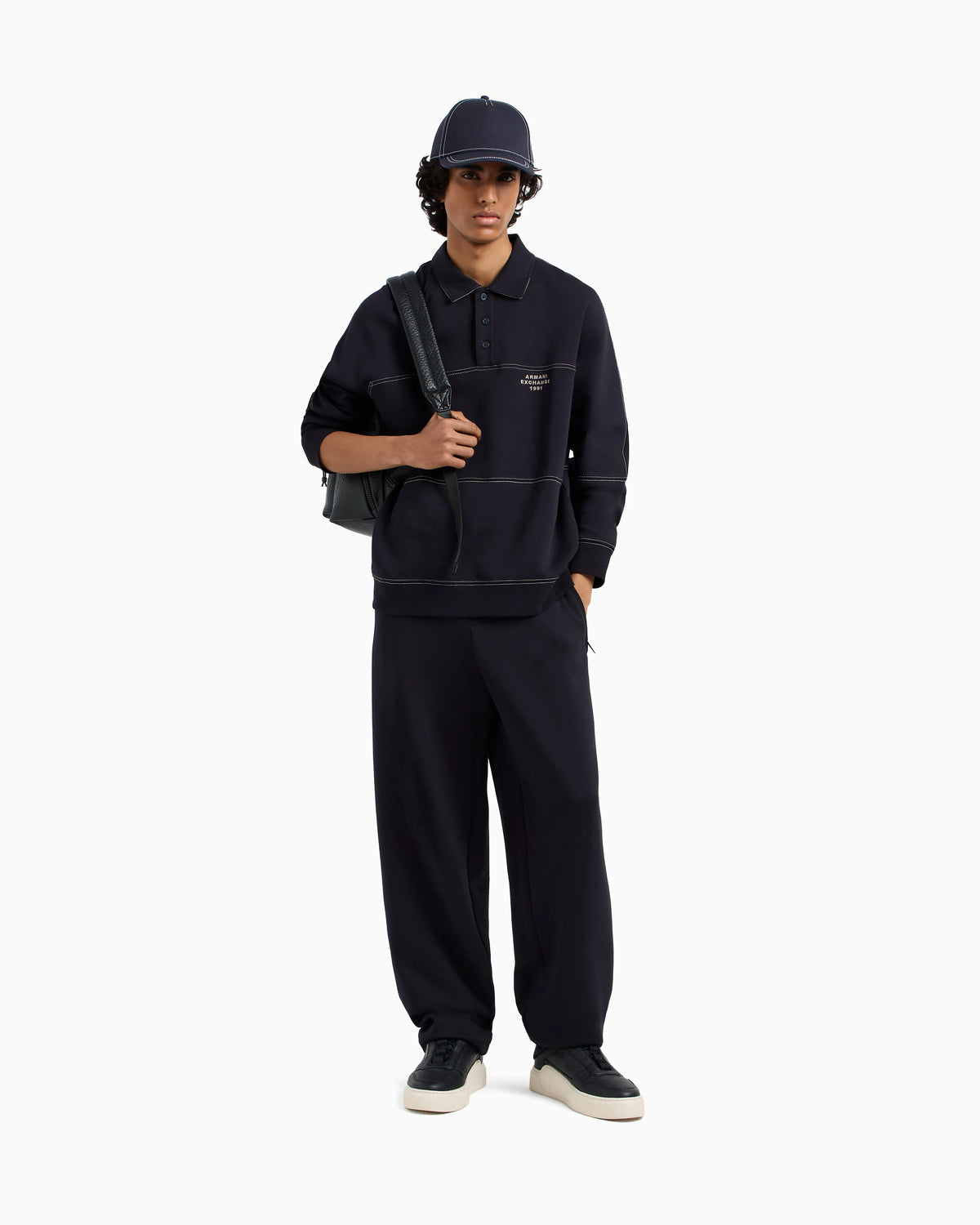 Bonded stretch polo sweatshirt