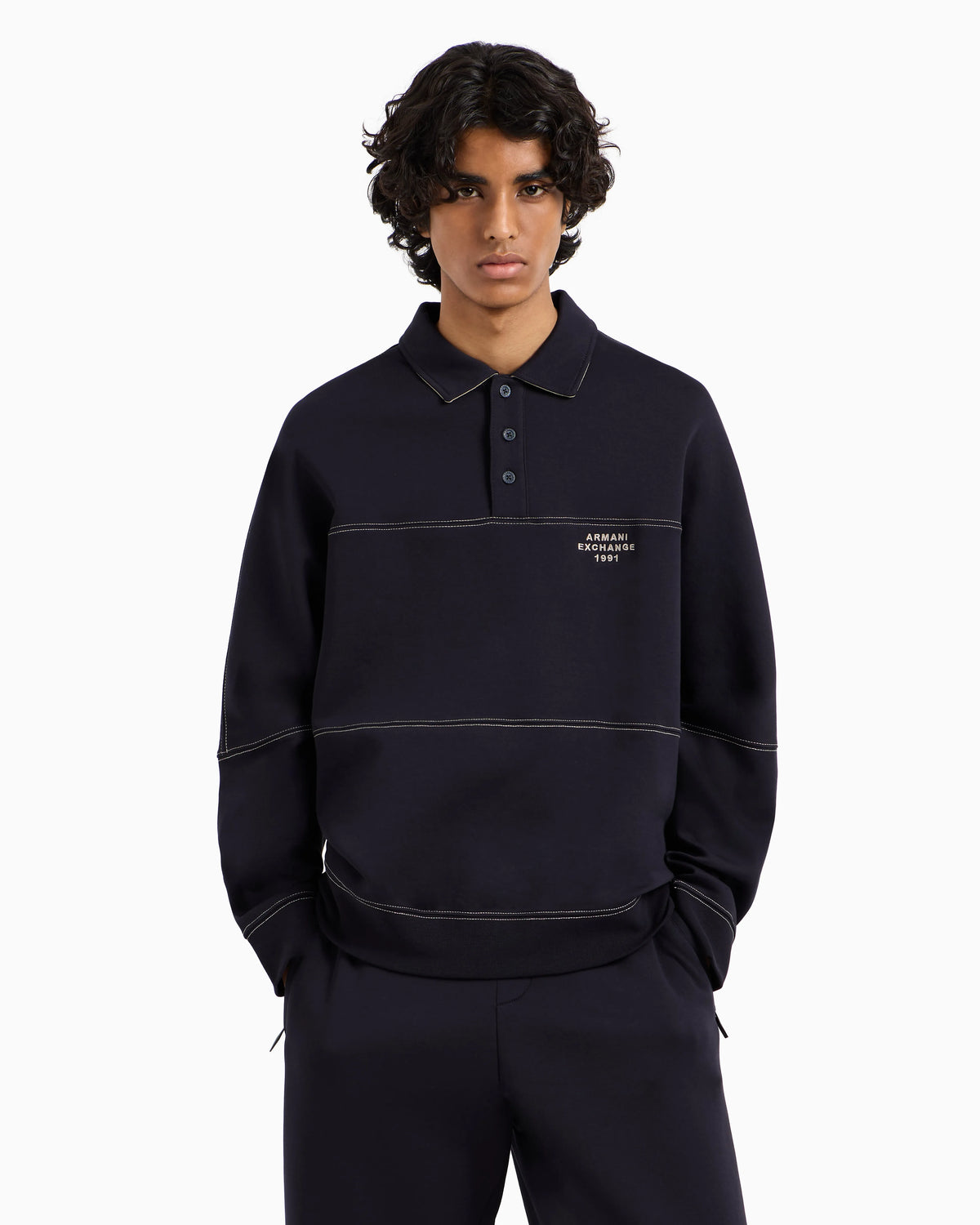 Bonded stretch polo sweatshirt