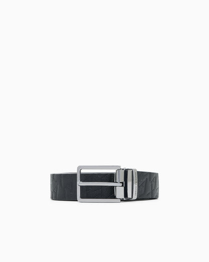 Belt with a textured pattern and polished metal buckle
