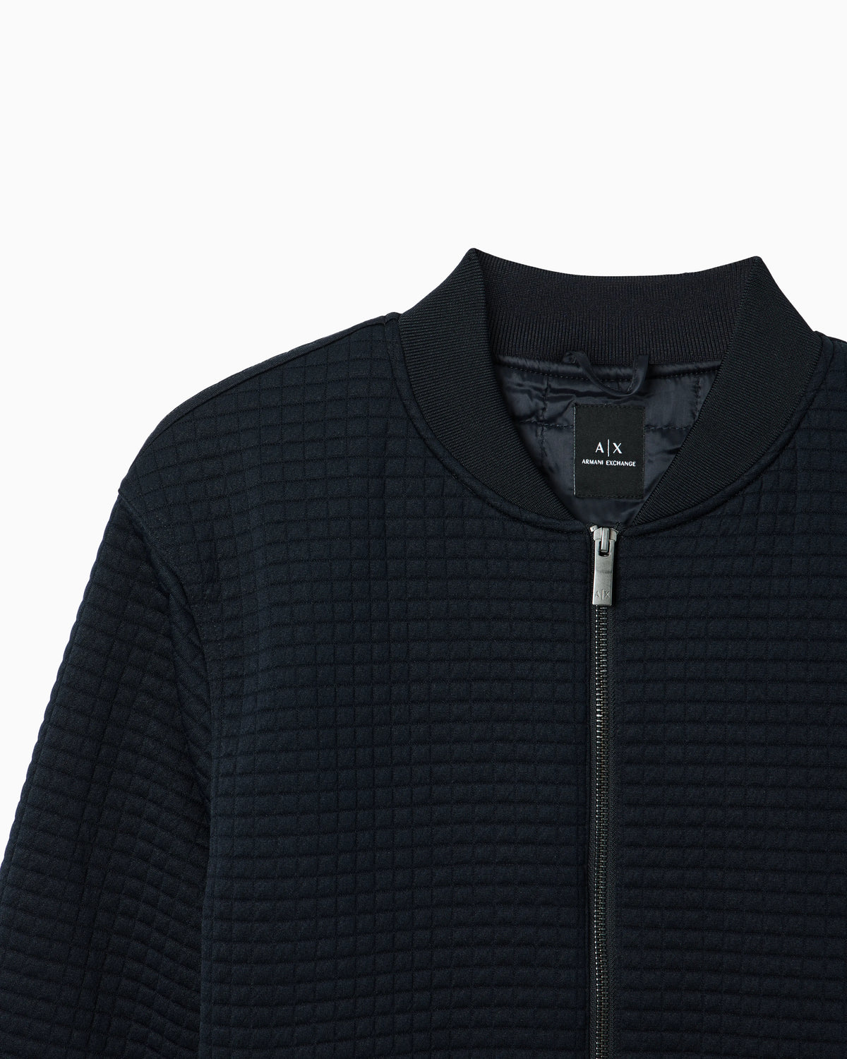 Stretch bomber jacket in jacquard with zip and ribbed trims