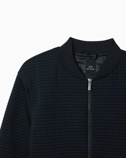Stretch bomber jacket in jacquard with zip and ribbed trims