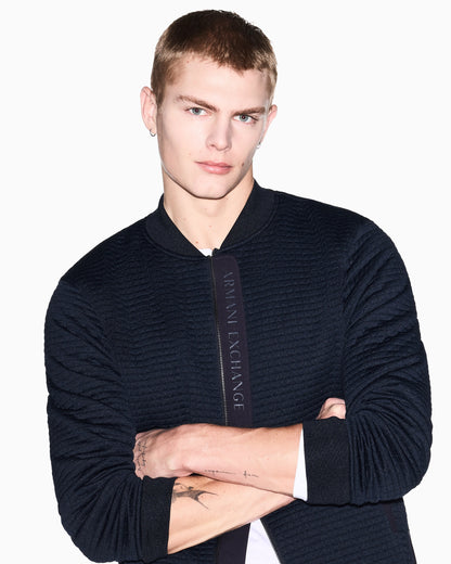Stretch bomber jacket in jacquard with zip and ribbed trims