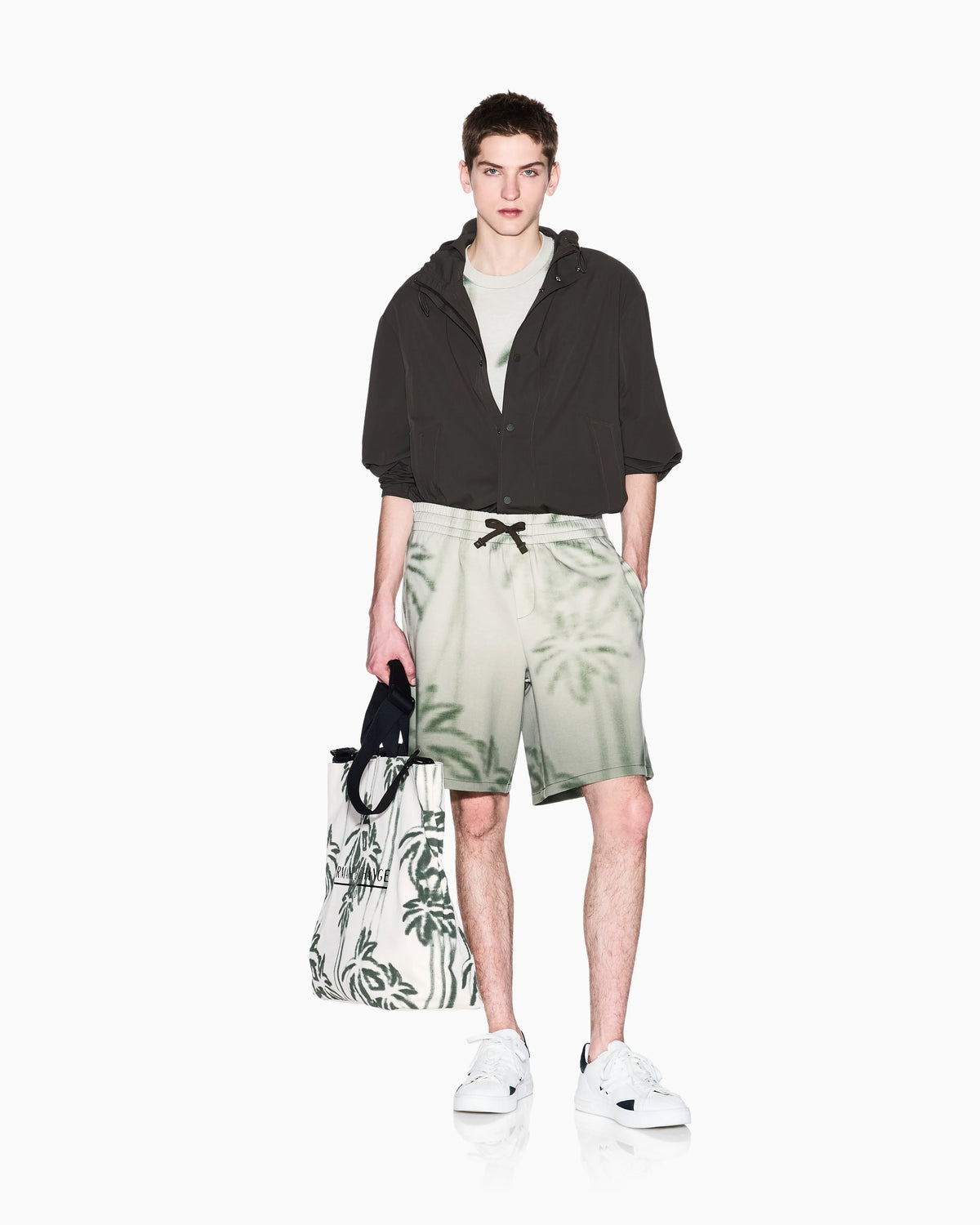 Palm Print Cotton Blend Shorts