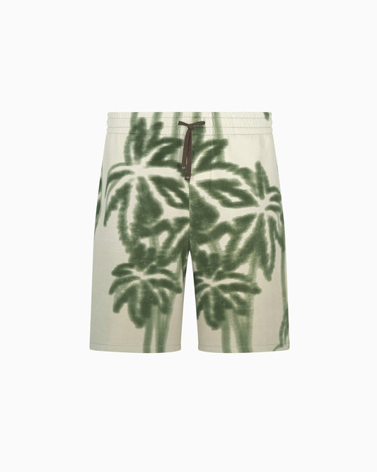 Palm Print Cotton Blend Shorts