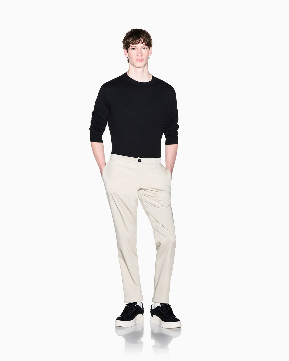 Straight-leg chinos in stretch cotton satin Essential