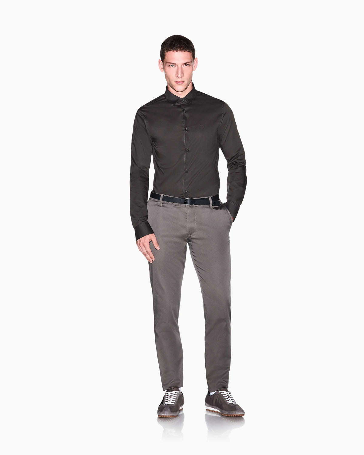 Straight-leg chinos in stretch cotton satin Essential