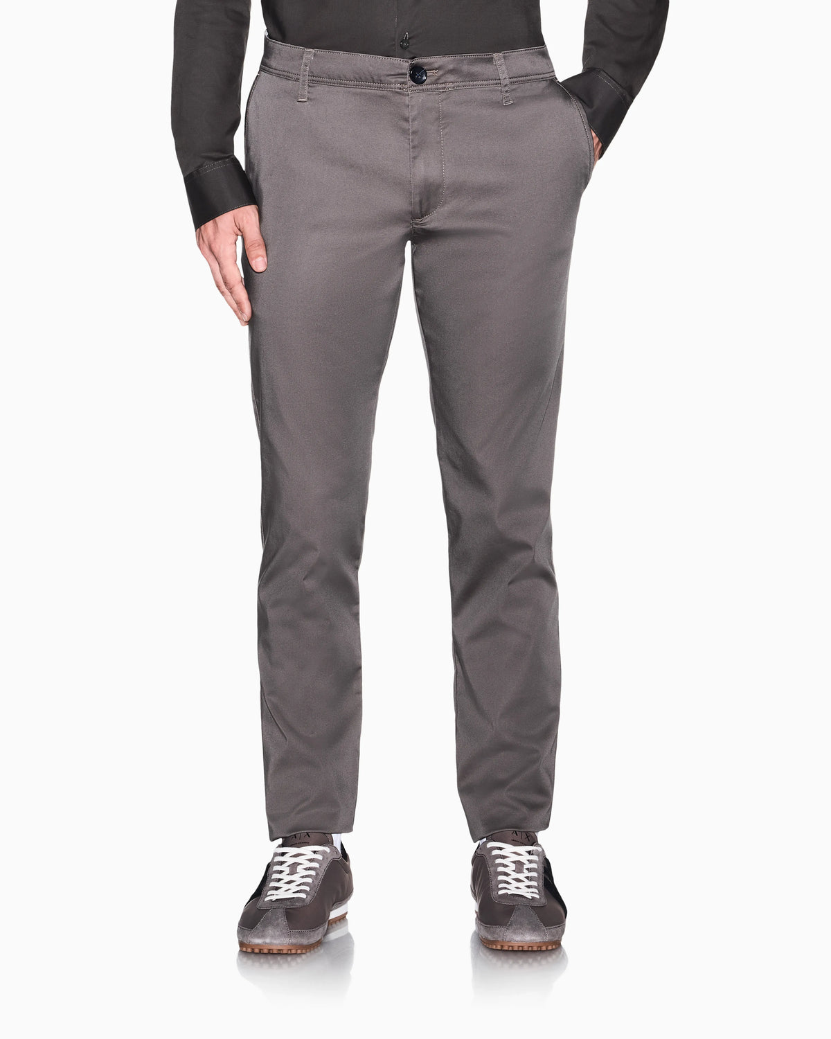 Straight-leg chinos in stretch cotton satin Essential