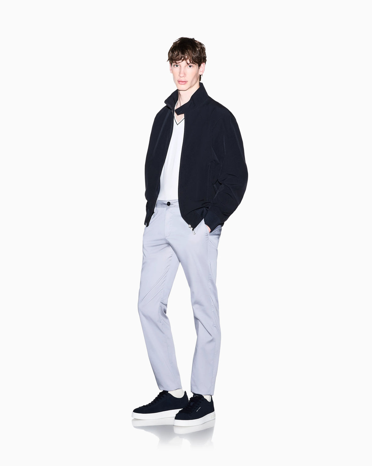Straight-leg chinos in stretch cotton satin Essential