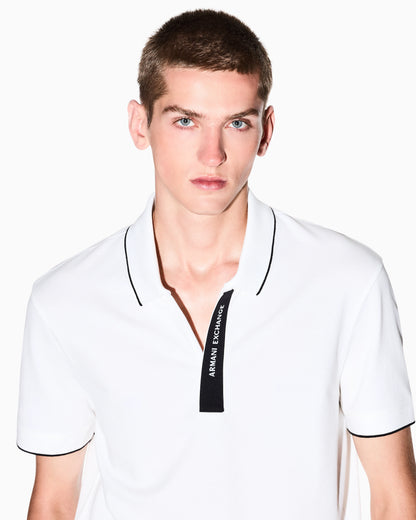 Slim-fit cotton piquet polo shirt with piping Essential