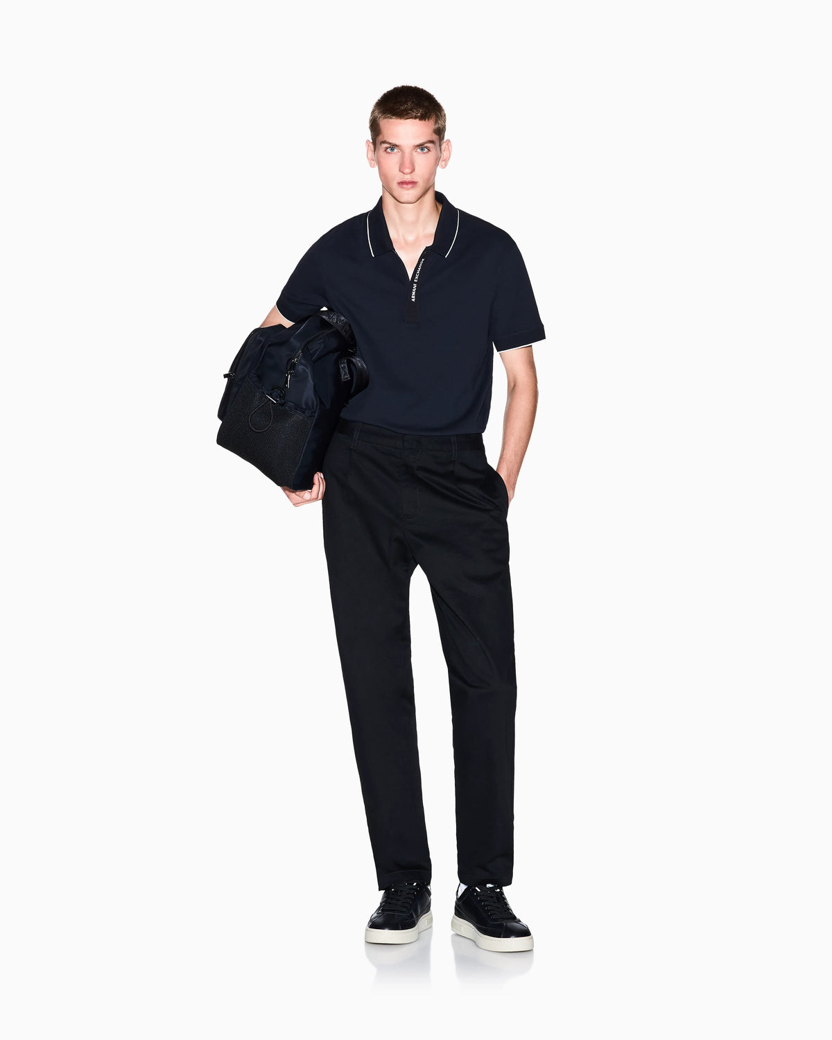 Slim-fit cotton piquet polo shirt with piping Essential