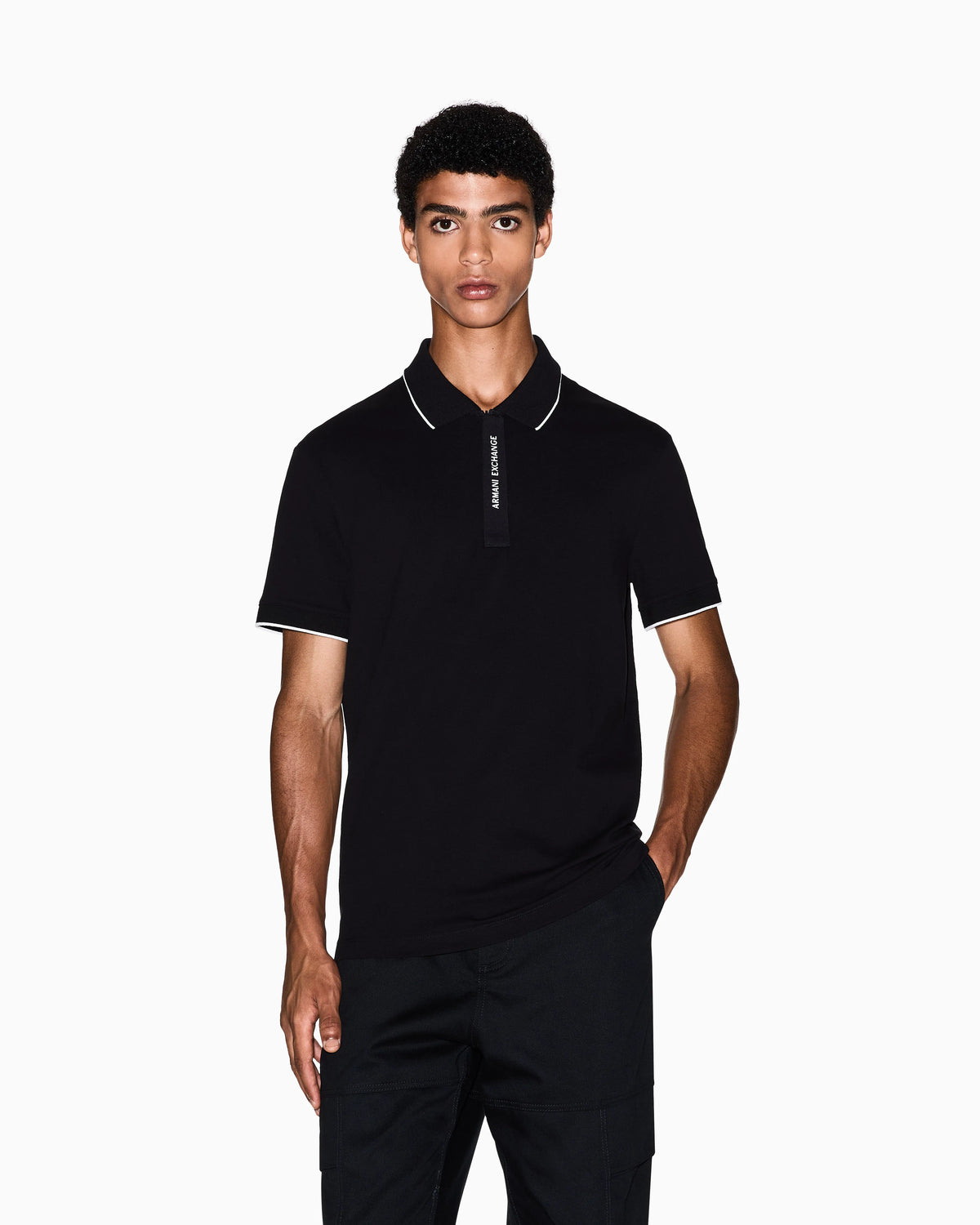 Slim-fit cotton piquet polo shirt with piping Essential