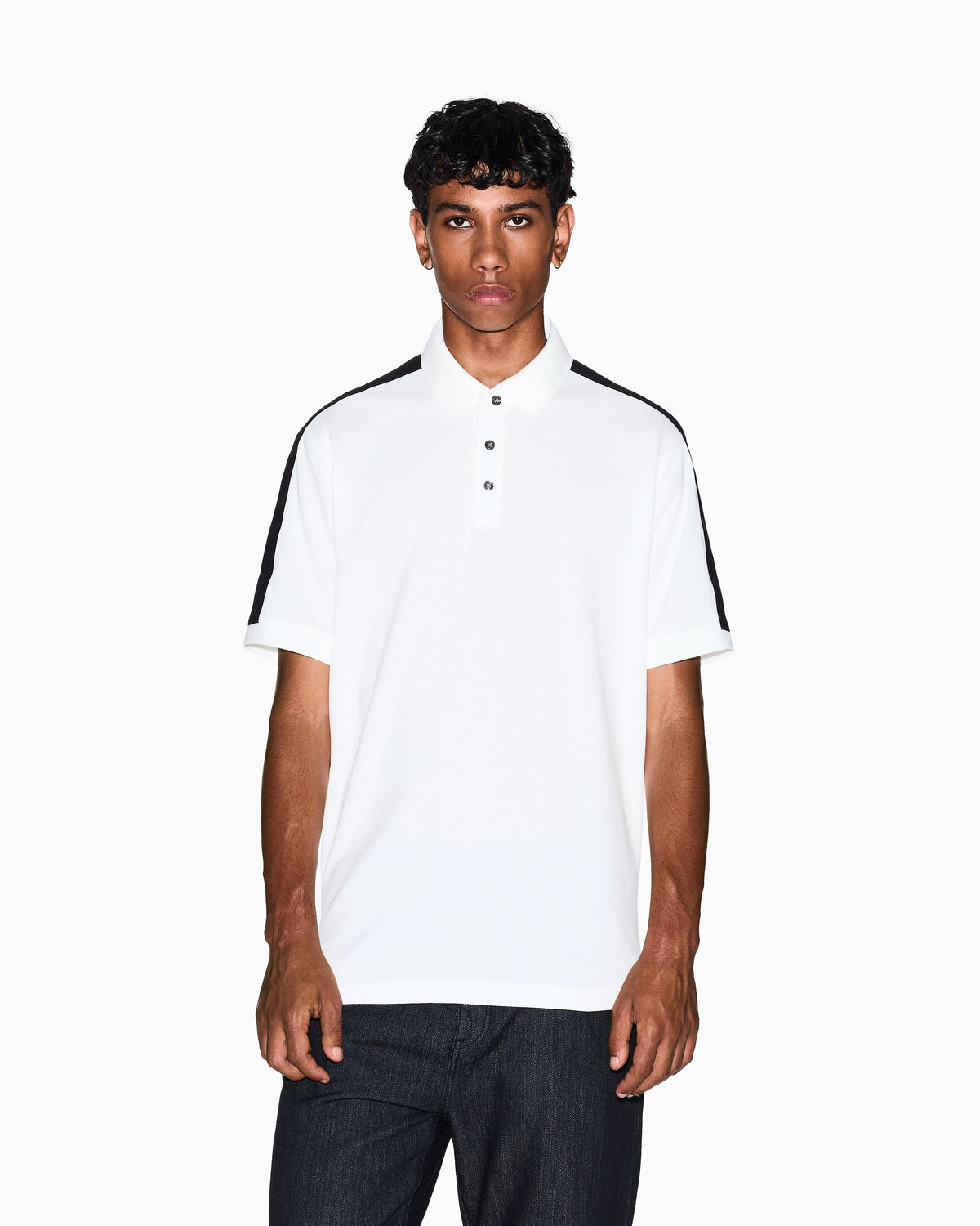 Contrasting tape polo in cotton pique