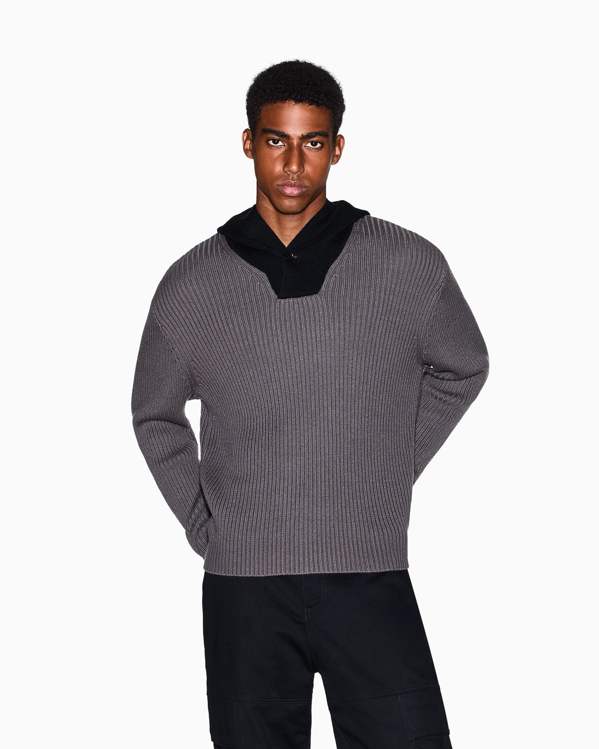 Ribbed hooded sweater