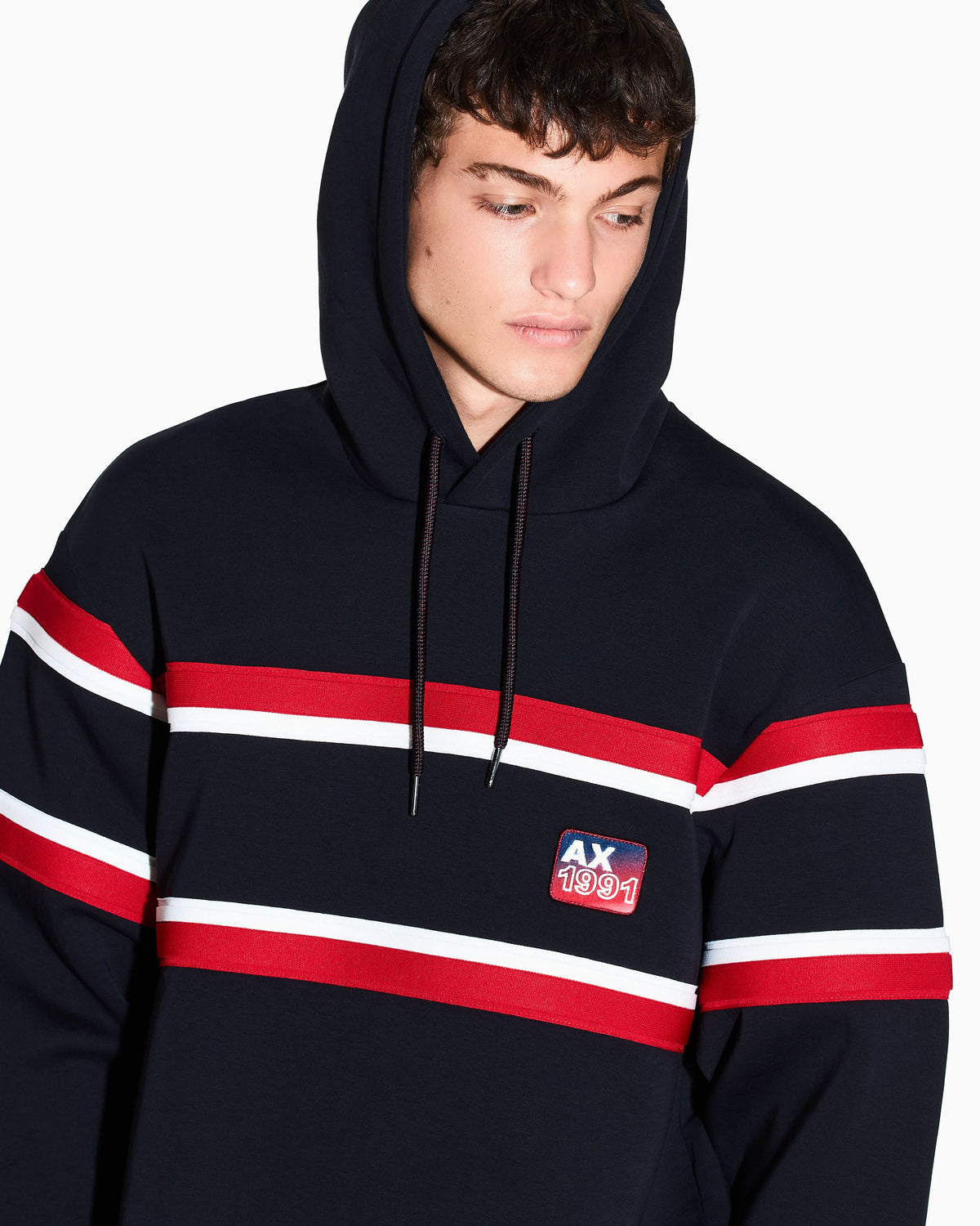 Hooded sweatshirt with contrasting stripes